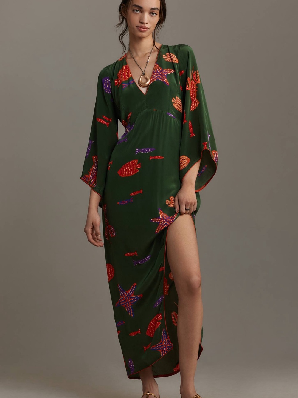 Farm Rio x Anthropologie V-Neck Side-Slit Maxi Dress size M